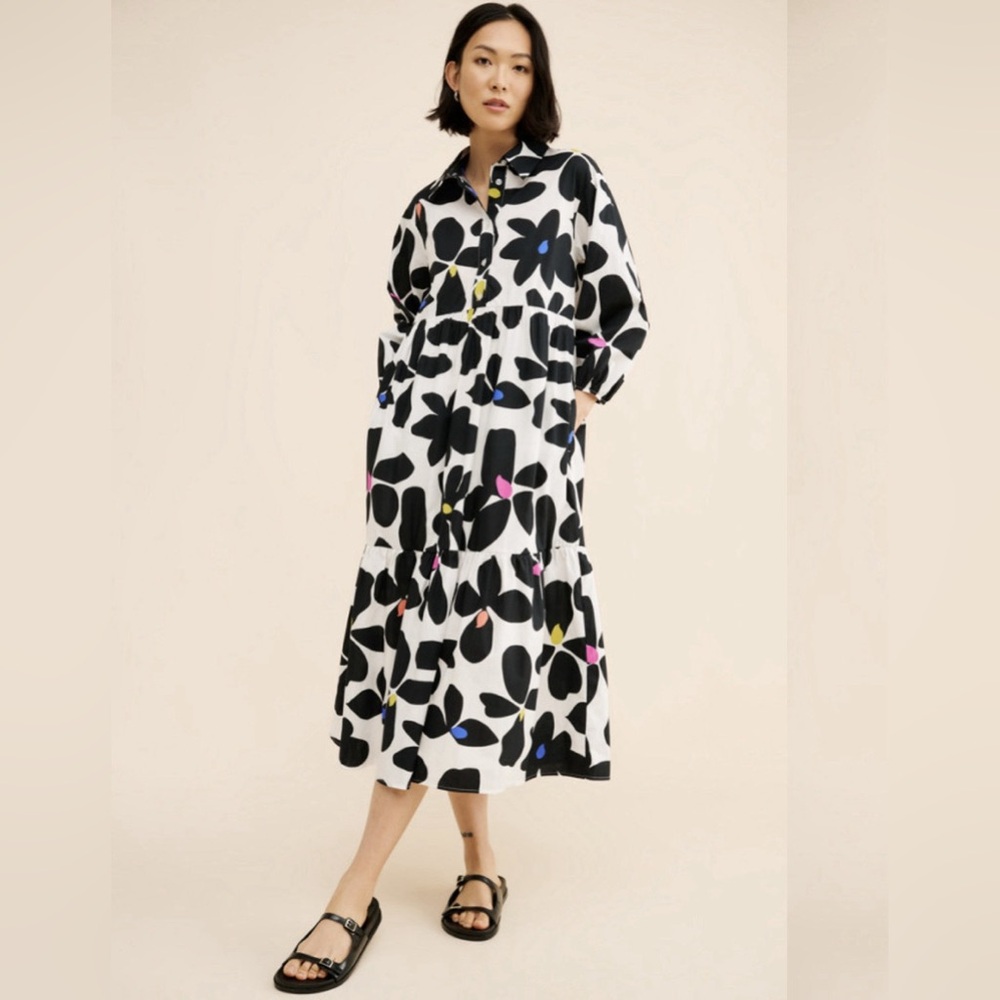 Anthropologie Maeve Bettina Tiered Shirt Dress Floral